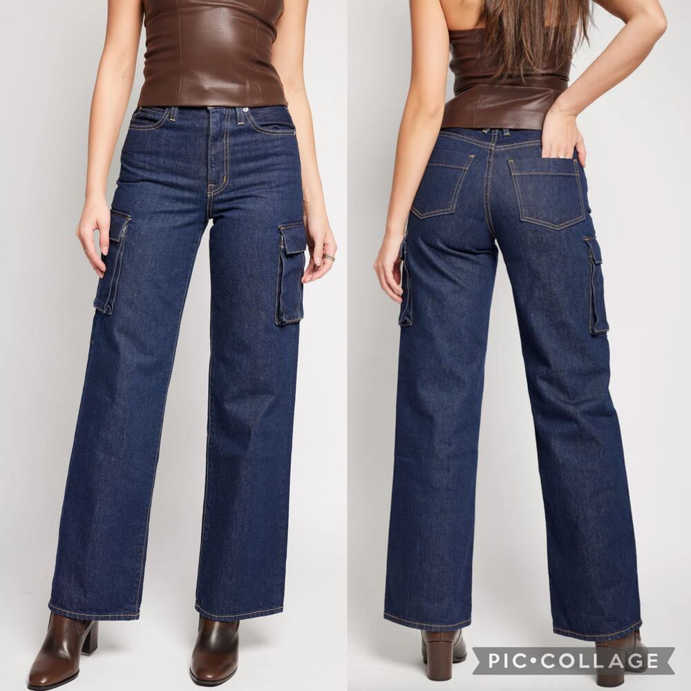 SVLRLAKE Silver Lake Grace Dark Wash Mid Rise Cargo Wide Leg Jeans 29